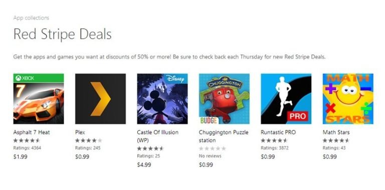 Asphalt 7, Plex, Castle of Illusion and more are the Red Stripe Deals of this week on Windows Phone