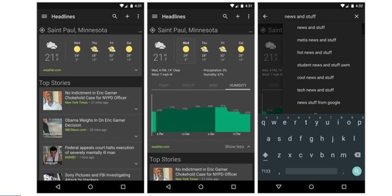 Google News and Weather updated to version 2.2 with a dark theme, searchable news and more