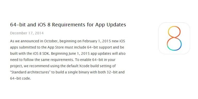 Apple gives developers time until June 1st to make their apps 64-bit