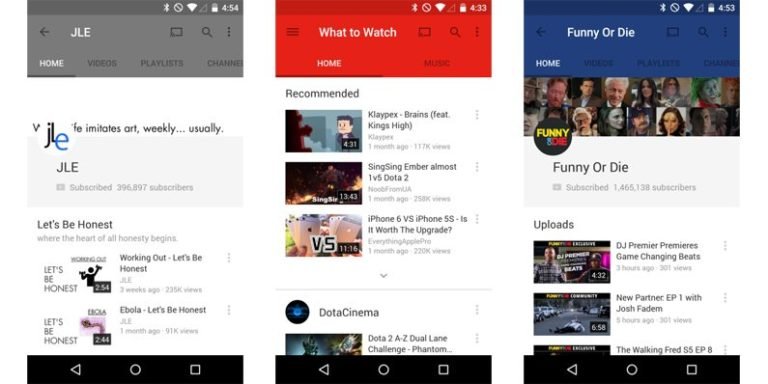 YouTube updated on Android with Material Design